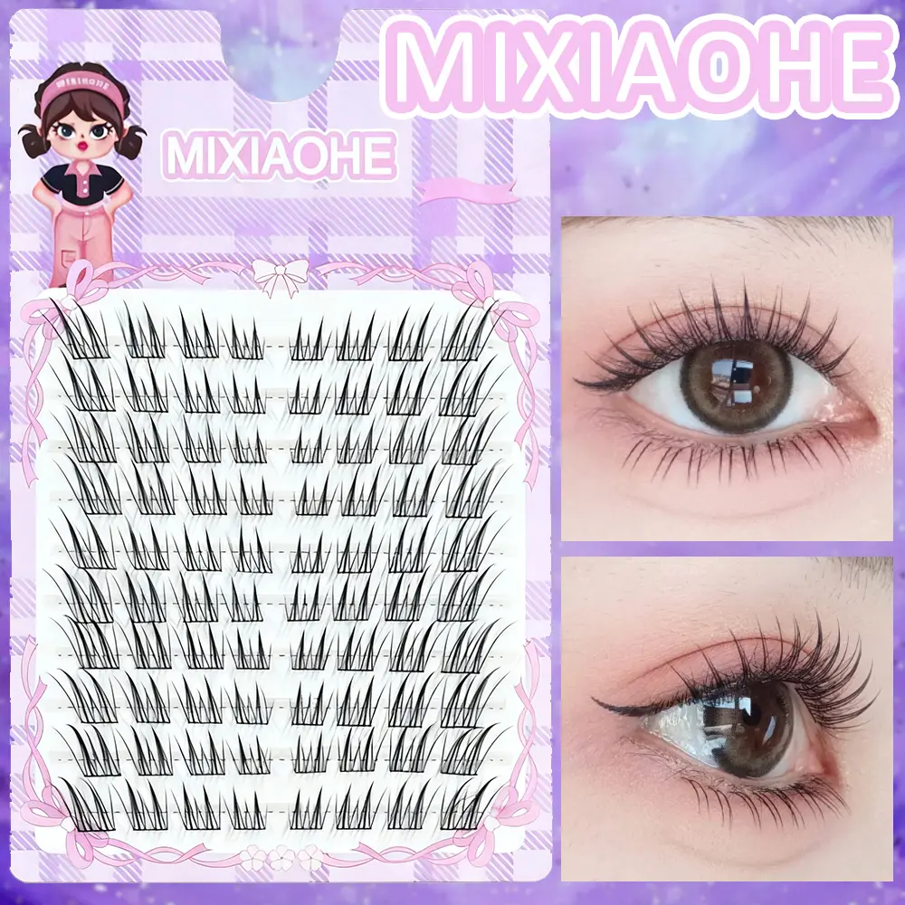 MIXIAOHE transparent oblique flying fox false eyelashes, Fluffy eyelashes, Eyelash Extensions, 80 clusters Korean style natural long-lasting no need to disassemble segmented reusable daily work travel suitable for beginners DIY easy to use