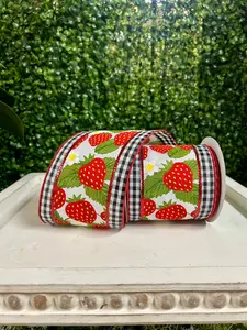 4 Inch By 10 Yard Strawberry Check Ribbon