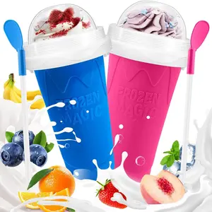 Smoothie Cups, DIY Smoothie Making Cups, Magic Squeeze Cups, Suitable for Making Juices, Milk, Yogurt and Ice Cream, DIY Smoothie Cooling Cups, with Lid and Straw, Suitable for Kids, Friends and Family.