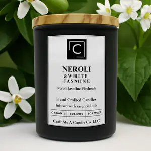 Neroli & White Jasmine Scented Candle – Neroli, Jasmine, Pitchouli | Natural Soy Wax Candles | Round Jar Candles