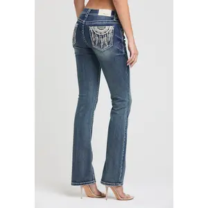 Feather Necklace Embroidery  Bootcut Jeans