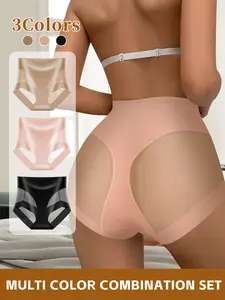 QUASTI 3PCS High Elasticity Brief for Women, Soft Strech Ladies Breathable Panties, Breathable Comfy High Waist Knicker For Women, Ice Silk Mesh Splicing Design Sexy & Fashionable Back To School Gifts for Girls