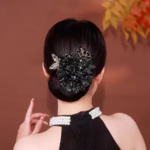 Hand Embroidered Flowers Deft Bun,French Hair Maker Sparkly Ball Clip Flower Roller Lazy Curler for Long Thin Hair Accessories for Women