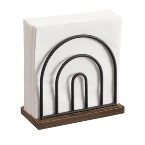 Farmhouse Wood Standing Dispenser Holder for Table - Modern Metal Design, Suitable for Dining Room Decors, Brown Color - Organiser