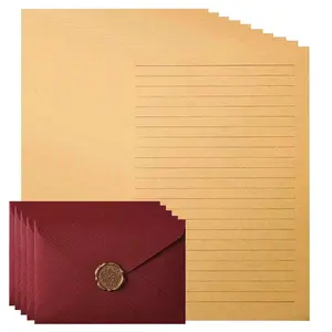 Vintage Leather Writing Lettering Paper Set, Cloth Envelopes, Handwritten Love Letters, Includes 12 Sheets + 5 Envelopes + 5 Wax Seals