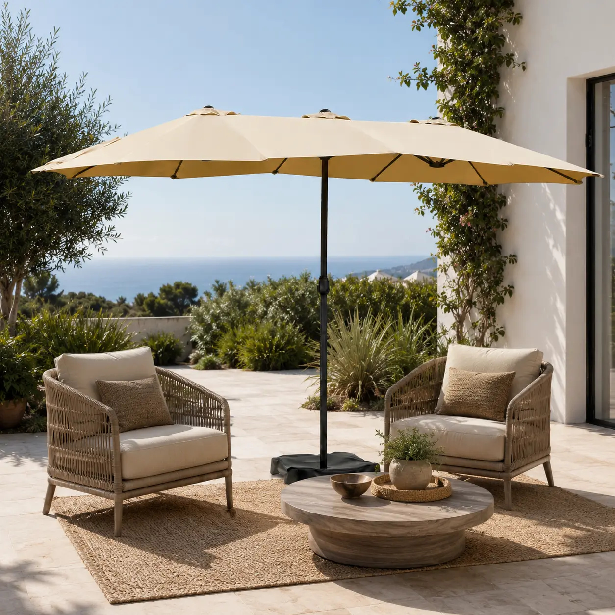 【Value Pick】Costoffs 13/15FT Patio Umbrella with Base, Extra-Large Outdoor Market Parasol Featuring Smooth Crank Lift, 12 Durable Ribs & Air Vent Design, No Light,home decor,camping essentials
