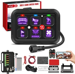 Nilight Compact 6-Gang Switch Panel, 12-24V DC Universal Circuit Control Relay System with RGB Backlight, APP Control, Fuse Wiring Harness, Automatic Dimmable LED Switch Pod for Car, Camper