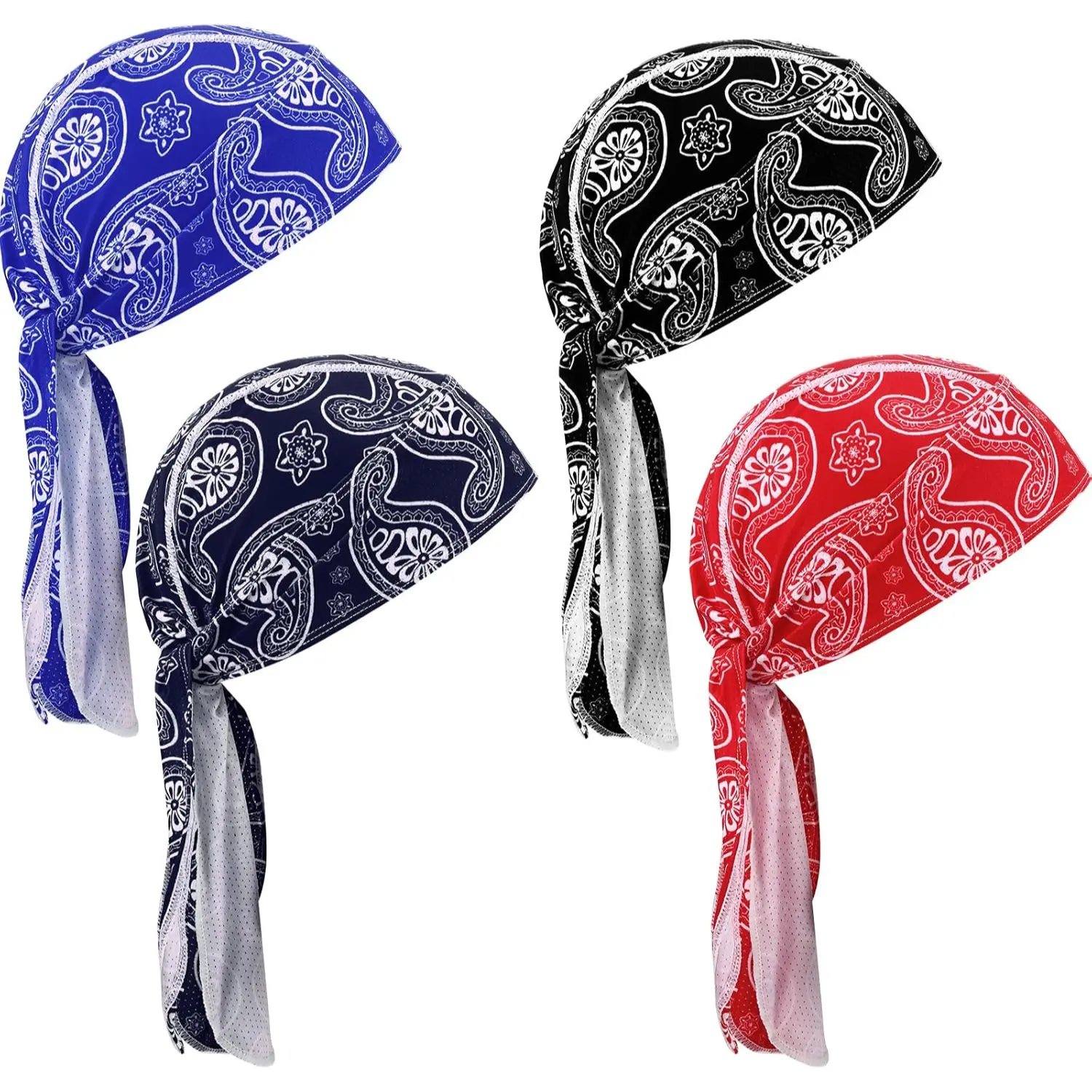4-Pack Paisley Durags Set, Sporty Chic Polyester Headscarf for Men & Women, Moisture Wicking & Helmet-Friendly for Outdoor Sports