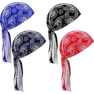 4 Pack Paisley Do Rag Cap Cooling Durags Head Wrap Sweat Wicking Beanie Cap Breathable Helmet Liner Pirate Hats for Men