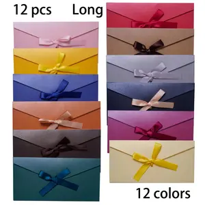 12 Creative Vintage Envelopes, Long Style, Colorful Bow Envelopes, Pearl Color, 4.25*8.66 Inches, Ideal for Proposals, Birthdays, Graduations, Cards, Invitations