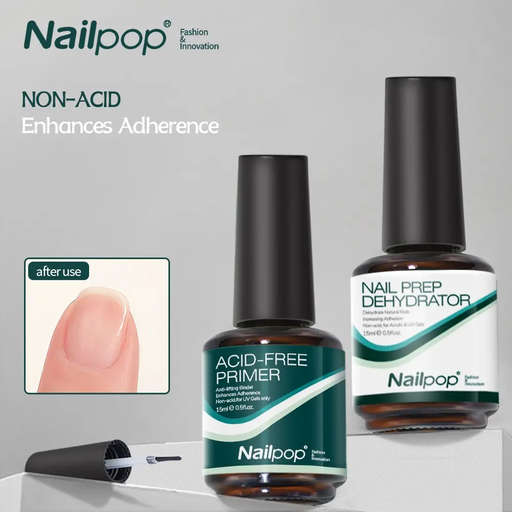 Professional Natural Nail Prep Dehydrate and Acid-Free Primer (2 Counts/set), Dehydrator for Acrylic and Soak Off Gel Nail Polish, Non Acid Primer for UV Gels, UV Gel Manicure