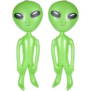 Green Alien Inflates, Set of 2, Outer Space Decorations, 34" Alien Inflatable Toys, Galactic Birthday Party Favors, Swimming Pool Toys for Kids, Alien Decorations for Kids’ Rooms