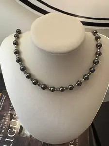 Iron Geometry| Men's Necklace with Hematite & Pyrite Stones 19 Inch Length Metal Coating Handcrafted for Balance and Strength