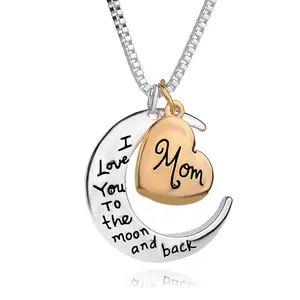 I love you, Mom! Moon Pendant Necklace - Creative Mother's Day Heart Necklace - Thanksgiving, Christmas, Mother's Day Gift