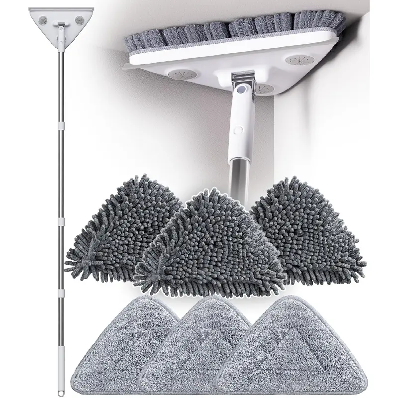 Wall Cleaner Mop with Long Handle, Wall Duster with Extension Pole, Dust Mop with 6 Reusable Pads, 3-in-1 Wall Cleaner for Wall, Ceiling, Window, Baseboard, Floors