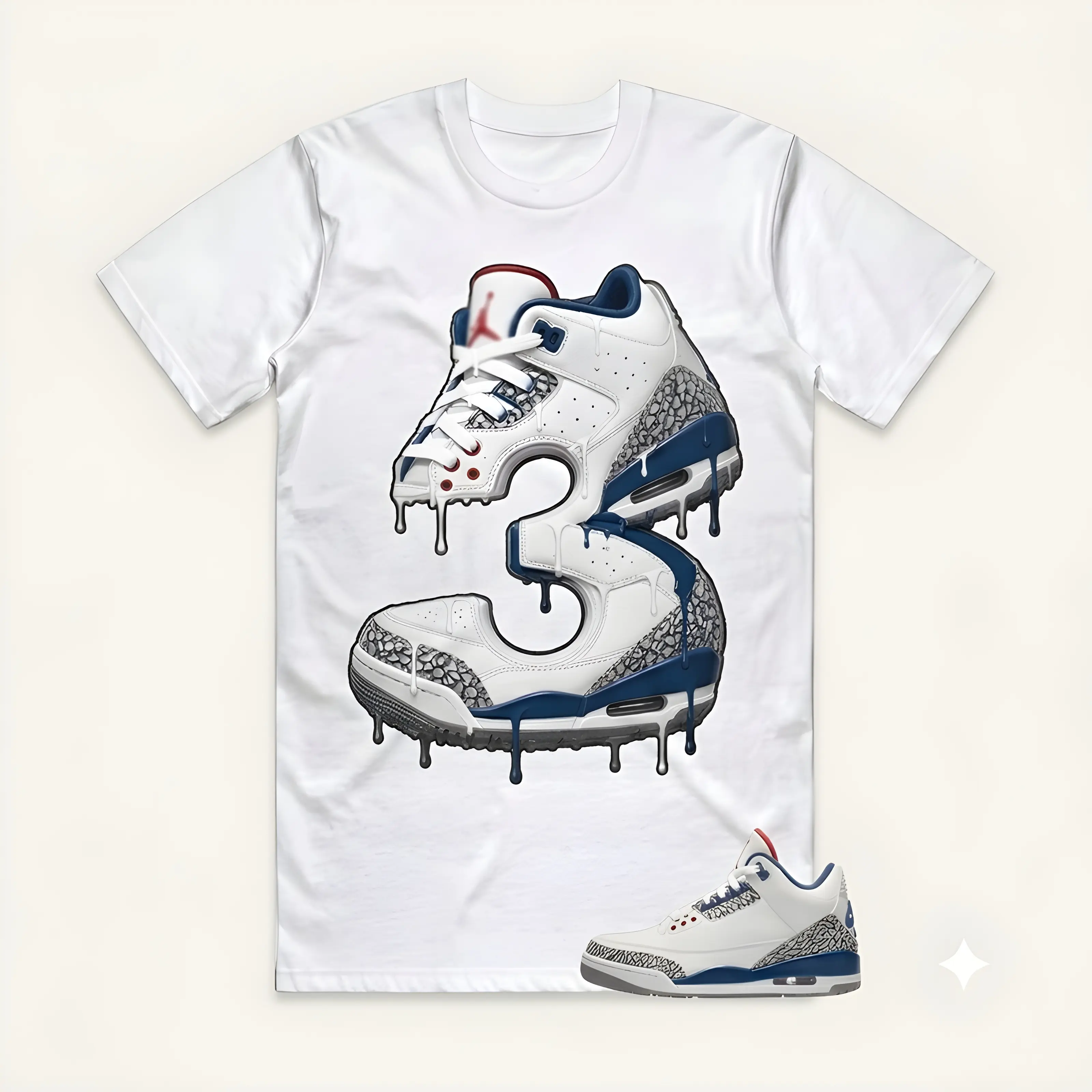 3 True Blue Cement Grey Varsity Red Royal OG 2026 T Shirt Match THREE Matching Graphic Shirt, 90s Hip Hop Tee, Gift For Women and Man, Unisex T-Shirt, Sneaker Head Gift