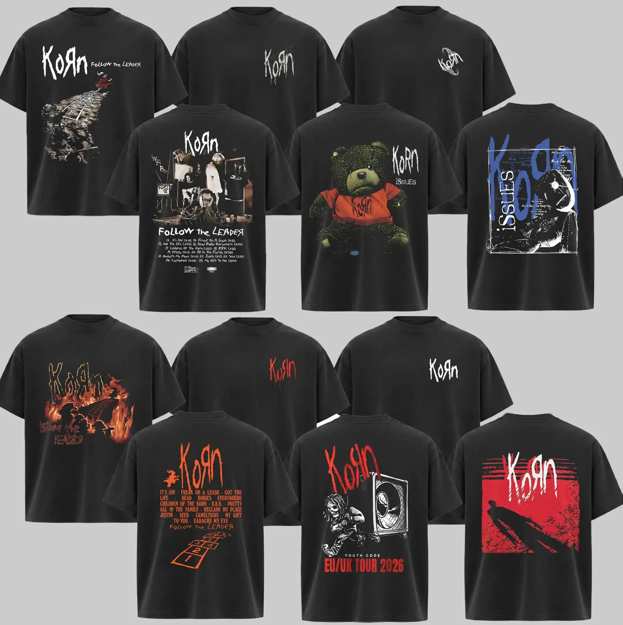 [Collection] Vintage Korn Rock Band Wasde Tee for Fans - Men's Short-Sleeve Casual Fitted T-Shirt, Rock Tour Merch, Alternative Band Grunge Aesthetic 90s Graphic Streetwear Vintage T Shirts