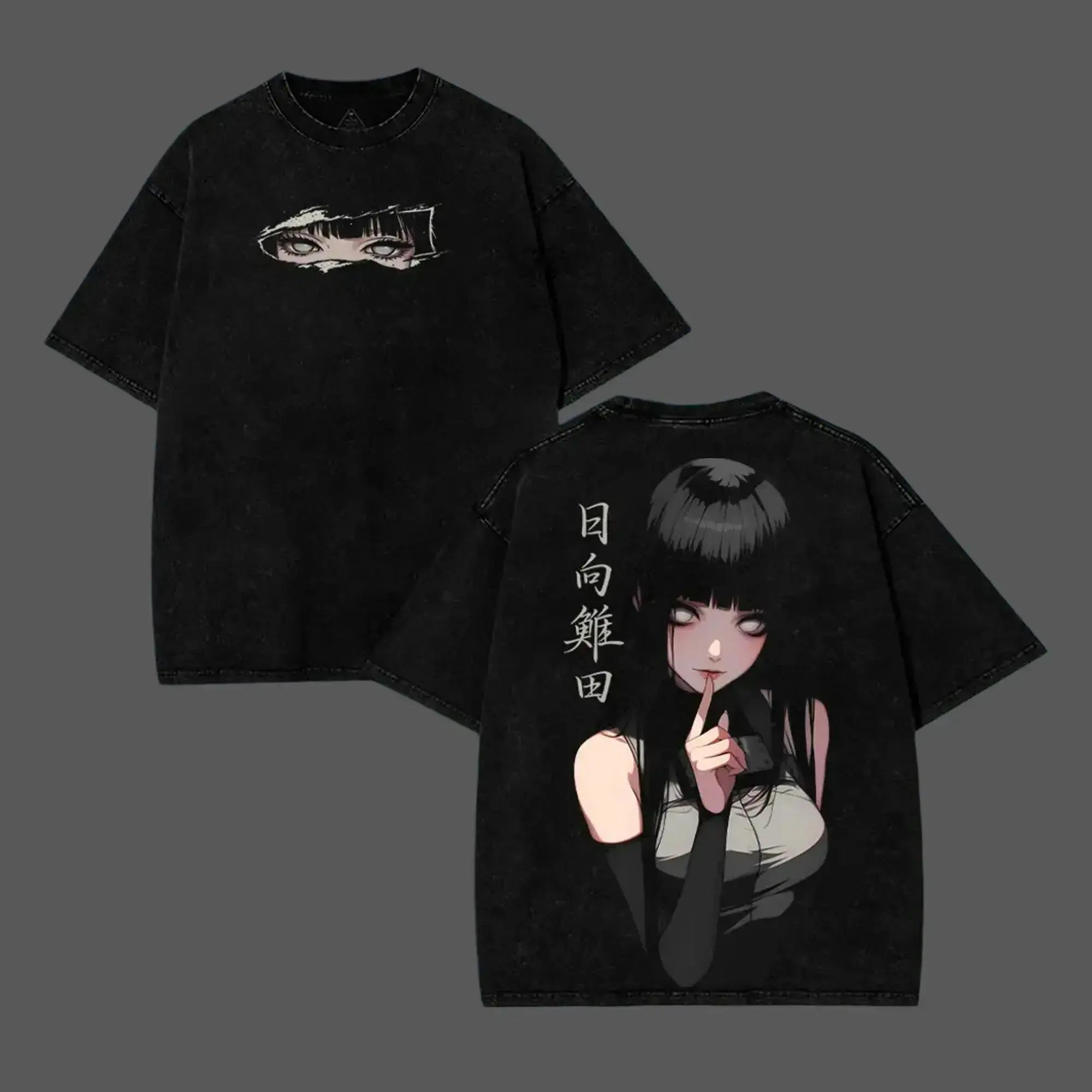 Men's Cotton Casual Loose Soft Anime Print T-Shirt - Hinata Hyuga Naruto Graphic Tee, Unisex Couple Tops, Washed Anime Manga Game-Inspired Menswear