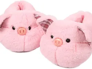 Cute Piggy Face Slippers for Women | Super Soft Plush with Checkered Ear Detail | Home & Lounging Footwear Must-Have