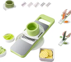 6-in-1 Multifunctional Vegetable Cutter & Mandoline Slicer Set - Stainless Steel Blade Manual Food Dicer & Grinder with Safety Guard, Kitchen Essential for Vegetable Fruit Cheese Meal Prep