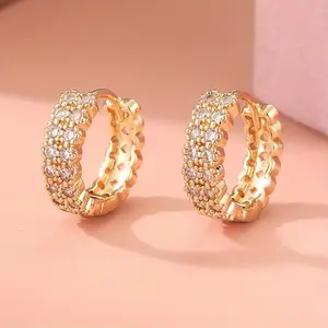 Exquisite Double Row Inlay Zircon Hoop Earrings for Women Gold Finish Wedding Party Stylish Elegant Jewelry Gift Versatile Accessory
