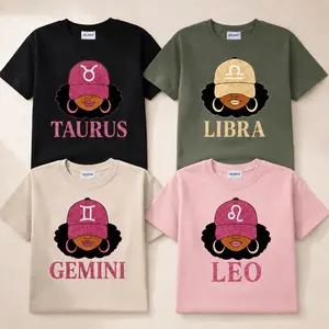 Black Girl Zodiac Sign T-Shirt, Afro Astrology Graphic Tee, Taurus Libra Gemini Leo Shirt, Cute Horoscope Birthday Gift for Women Teens