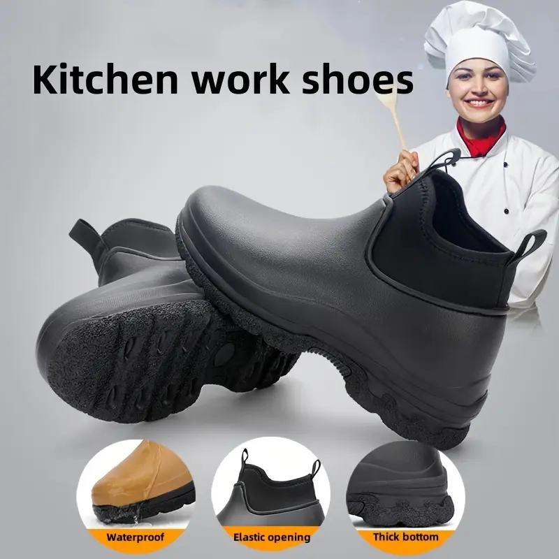 Men's Waterproof PU Footwear - Thick Sole, Round Toe, Short Tube, Soft Comfortable Rain Boots for Outdoor Camping, Car Washing, Walking Shoes, Eva, Athletic, Pu Leather, Rainy Day, All Seasons