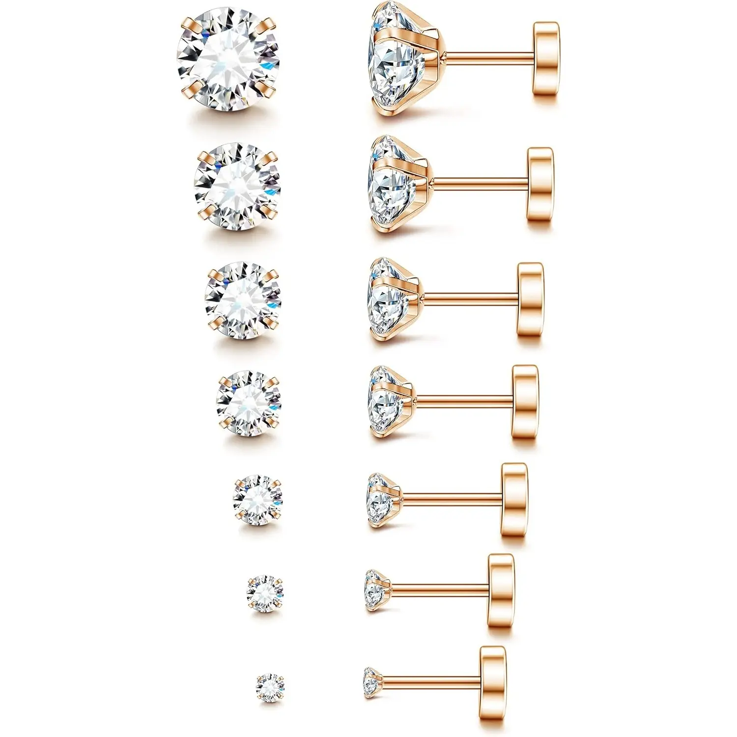 F. 7Pairs, 2-8mm rose gold