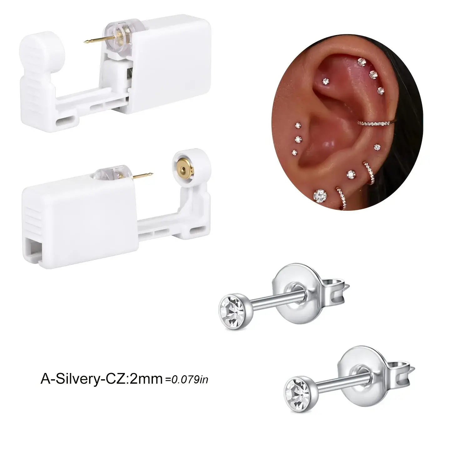 2 Sets Disposable Ear Decor Applicator Kit, Preloaded Stud Earrings, Personal Ear Jewelry Auxiliary Tool