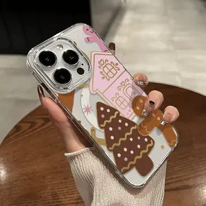 Christmas Series - Gingerbread Men and Christmas Trees House-Shaped Cookies Pattern Shockproof Protective Case Magnetic Transparent Phone Case, Suitable for iPhone 17 E Air Pro ProMax iPhone16 15 14 Plus 13 12 11 X XS XR Holiday Decoration