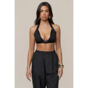 Black Belted Motion Halter Top