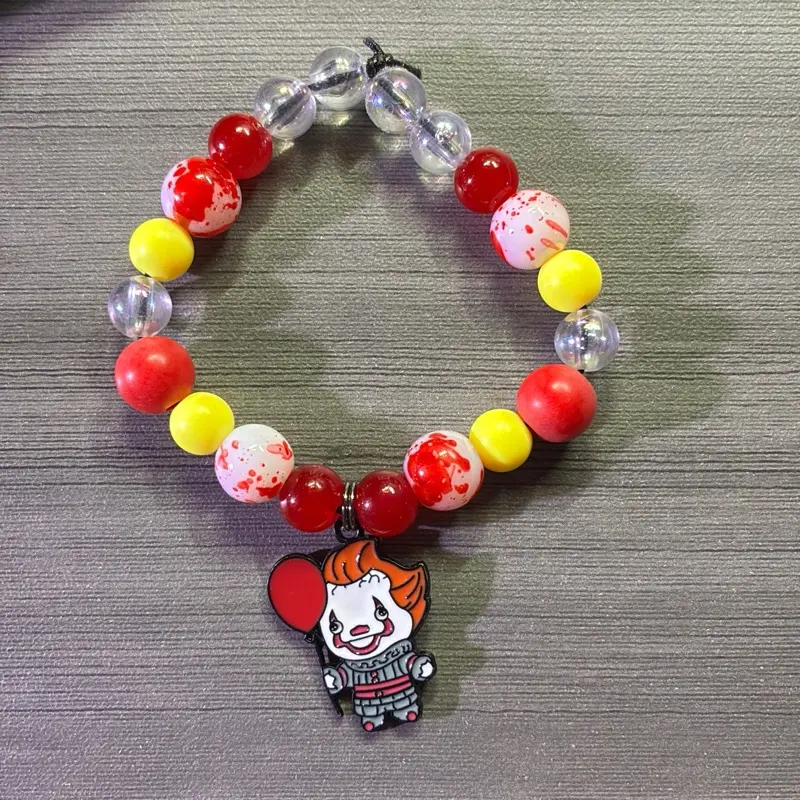 PennyWise Beaded Bracelet with Colorful Beads and Pennywise Charm Featuring Red Yellow and Clear Beads
