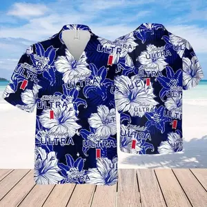 Michelob Ultra Hawaiian Shirt Hibiscus Floral Print Beer Lover Gift Unisex Oversized Casual Beach Vacation Summer Festival Streetwear Men Women Aloha Button Down Shirt
