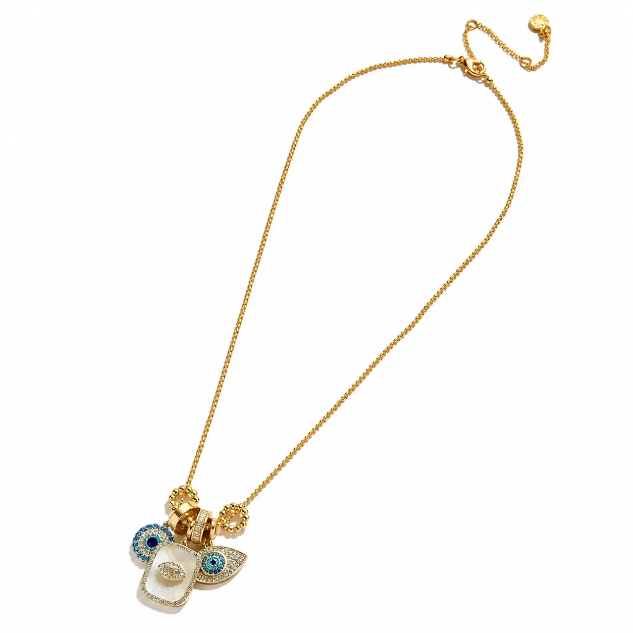 Women’s Gold-Tone Turquoise Evil Eye Geometric Necklace - Gingham Beaded Glamorous Pendant, Durable Chain, Costume Jewelry Accessory for Everyday Commute Wear