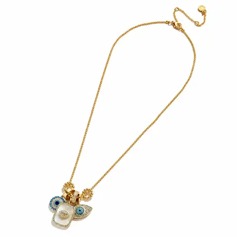 Women’s Gold-Tone Turquoise Evil Eye Geometric Necklace - Gingham Beaded Glamorous Pendant, Durable Chain, Costume Jewelry Accessory for Everyday Commute Wear