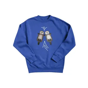 Otters Holding Hands - Sea Otter Couple Pullover Sweatshirt - Size S-5XL Unisex DJF