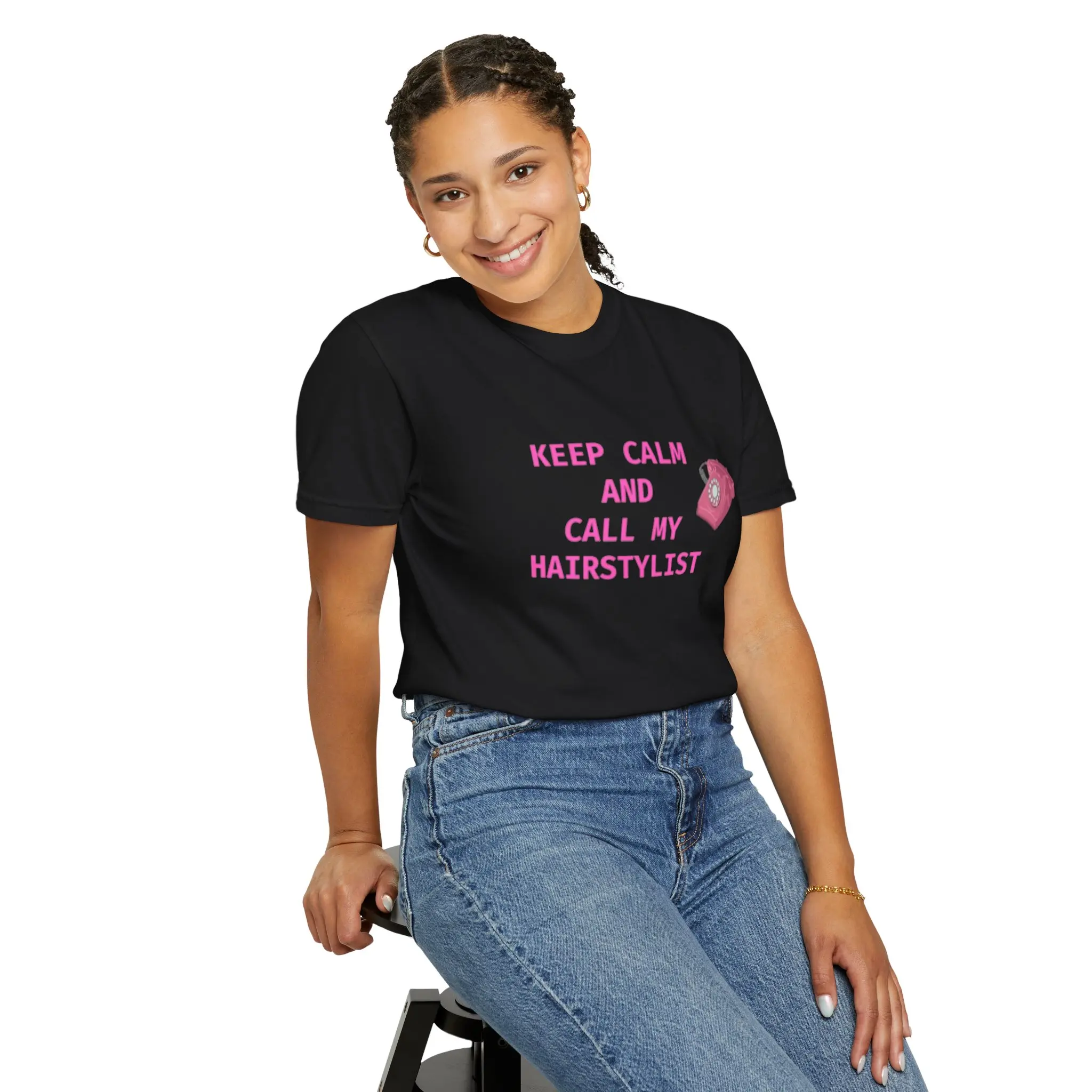 Keep Calm and Call My Hairstylist T-shirt | Hair Salon Tools Backprint Tee