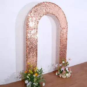 Rose Gold Double-Sided Big Payette Sequin Open Arch Backdrop Cover, U-Shaped Fitted Wedding Arch Slipcover 8ft