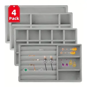 4pcs Jewelry Storage Box with Compartments, Velvet Ear Studs Earrings Holder, Watch Accessories Organizer, Ideal Gift for Friends and Family