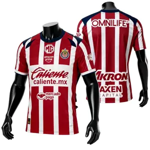 2526 Chivas CD Guadalajara Home Jersey Vintage Mexico Red and White Stripe Short Sleeve Top Football Jersey LIGAMX