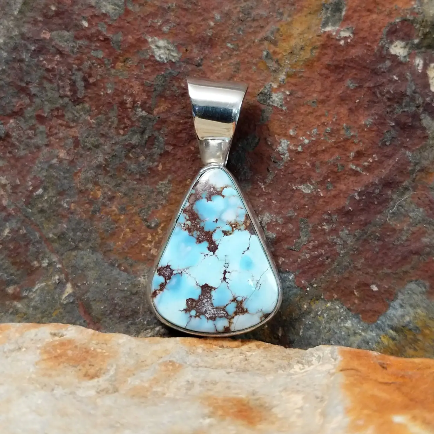 Golden Hills Turquoise Triangular Pendant by Leon Martinez GJ-PND-0096