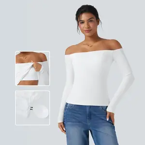 Ribbed Knit Off Shoulder Long Sleeve 2-in-1 Casual Top