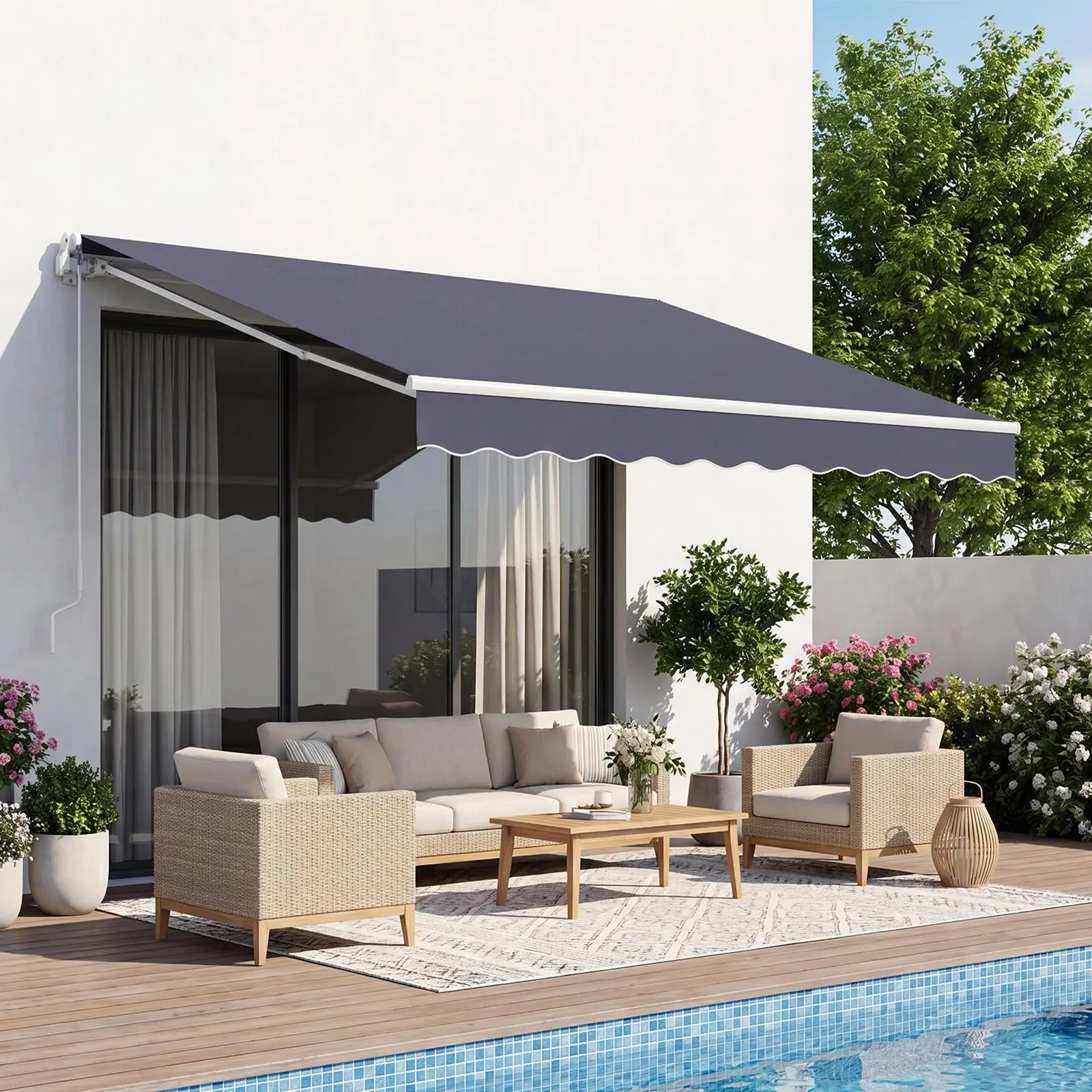 VEVOR Manual Retractable Awning, 8.2'x6.6' Water-Resistant Polyester Sunshade with Crank Handle, Outdoor Safe Polyester UV Defense Retractable Rainproof Roof Sun Parasols, Canopies & Shade for Deck, Balcony, Outdoor Safe Parasols, Canopies &#BackToSchool