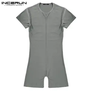 INCERUN Men Short Sleeve Jumpsuit Romper Underwear Comfortable Home Stretch Leotard Pajamas