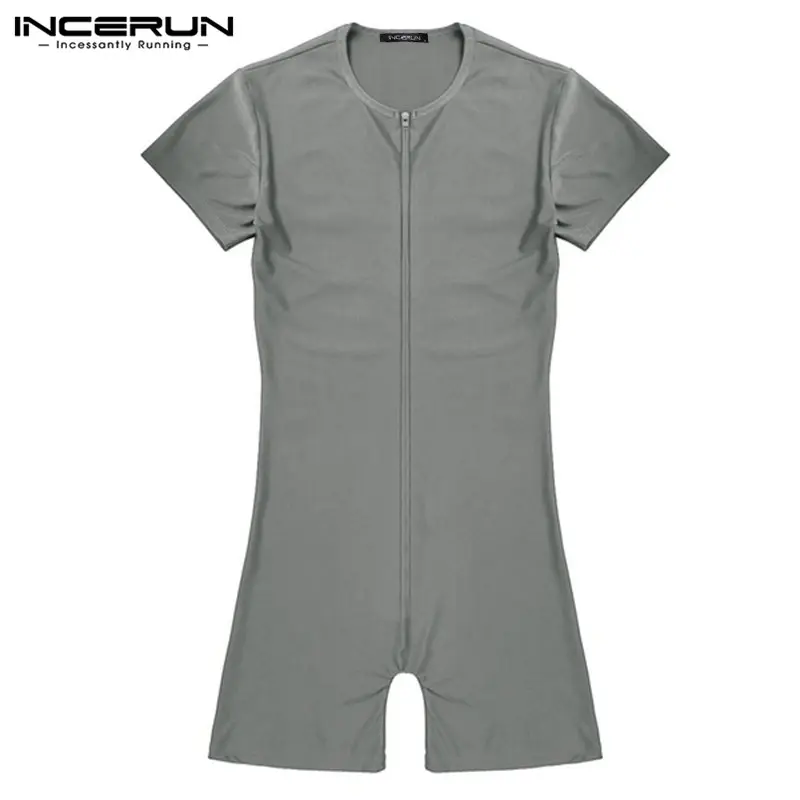INCERUN Men Short Sleeve Jumpsuit Romper Underwear Comfortable Home Stretch Leotard Pajamas