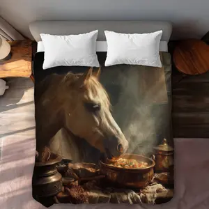 MWW C1DCQSW0A92HWF Horse On Soup Beige Queen Size Duvet Cover - Elegant Home Decor