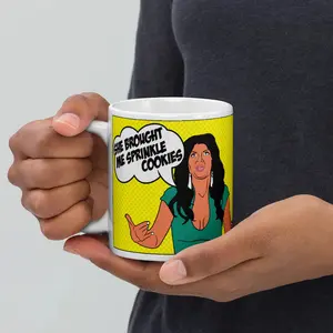 The Real Housewives of New Jersey Viral Quote Cup, She Brought Me Sprinkle Cookies Graphic Design, Trendy Bravo TV Memorabilia, Multipurpose Drinking Cup, Offered in 11oz, 15oz
