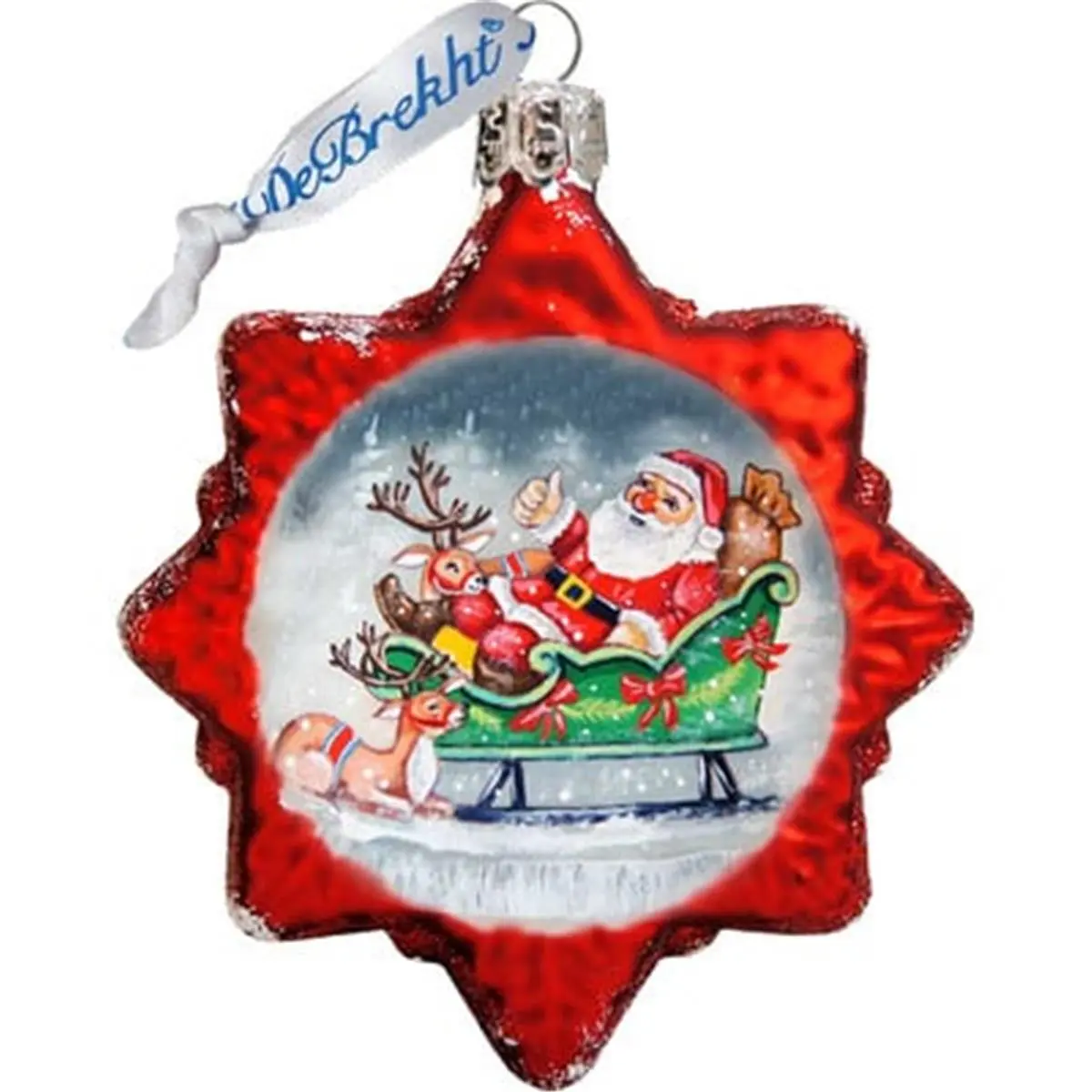 GDeBrekht 773019 Classic Palekh Artistic Painted Golden Satin Iridescent Transparent Glass Ornament, Christmas Tree Decor, Holiday Gift, Festive Home-Party Supply