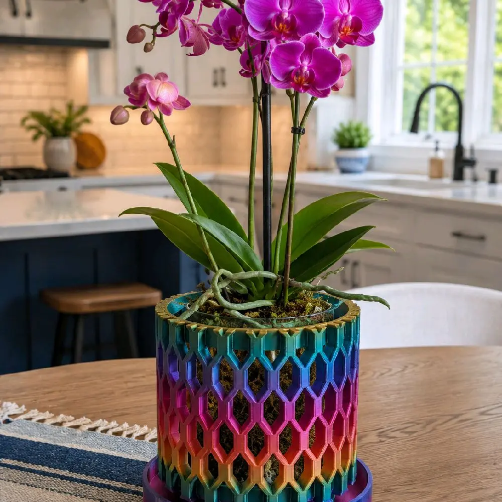 Prism Orchid Planter with Drip Tray | Modern Airflow Orchid Pot