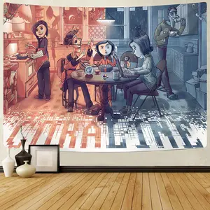 Coraline Movie Poster Printed Tapestry, Polyester Tapestry for College Dorm Room Decor, Outdoor, Bedroom, Living Room, Wall